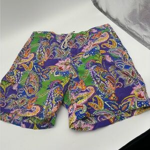 Ralph‎ Lauren Green Pink Purple Paisley Swim Shorts Trunks Sz XL